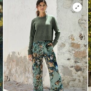 NEW Peruvian Connection Floral Antwerp Wide Leg Satin Pants Size M Seafoam Green